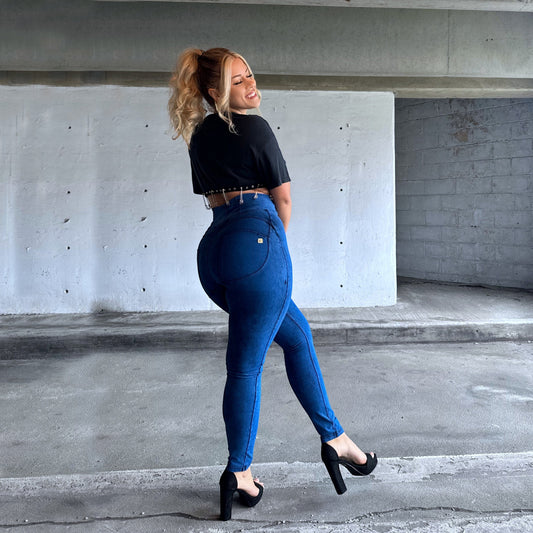 WR.UP® Curvy Denim - Zip High Waisted - Full Length - Cobalt Blue + Blue Stitching