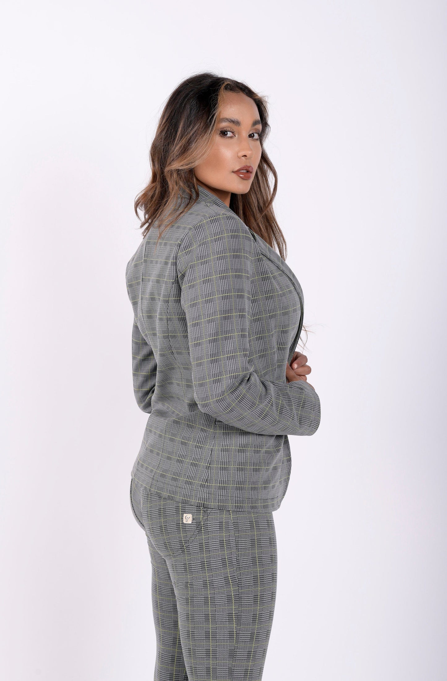 Made In Italy Checkered Suit Blazer - Grey Plaid