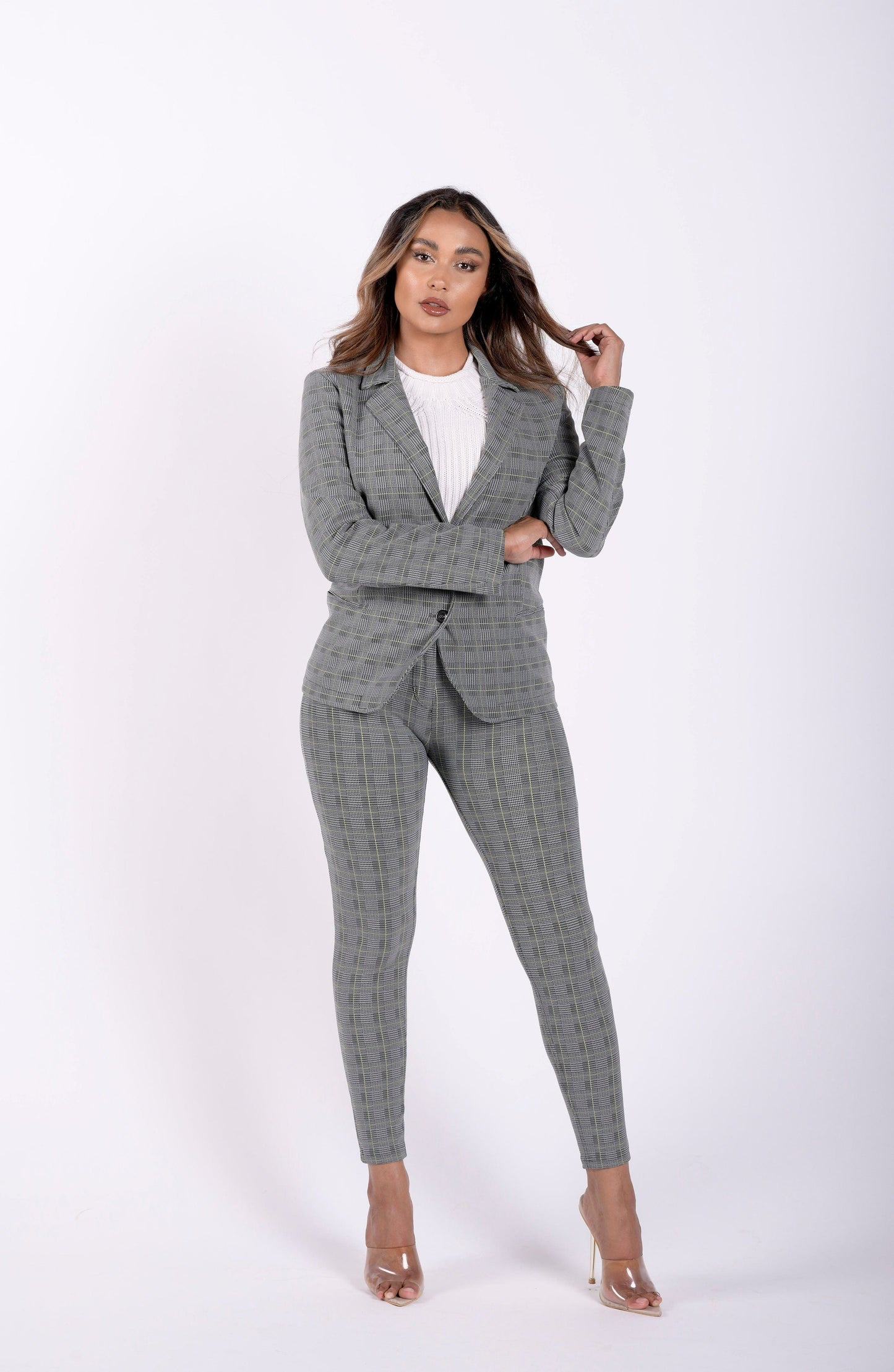 Made In Italy Checkered Suit Blazer - Grey Plaid