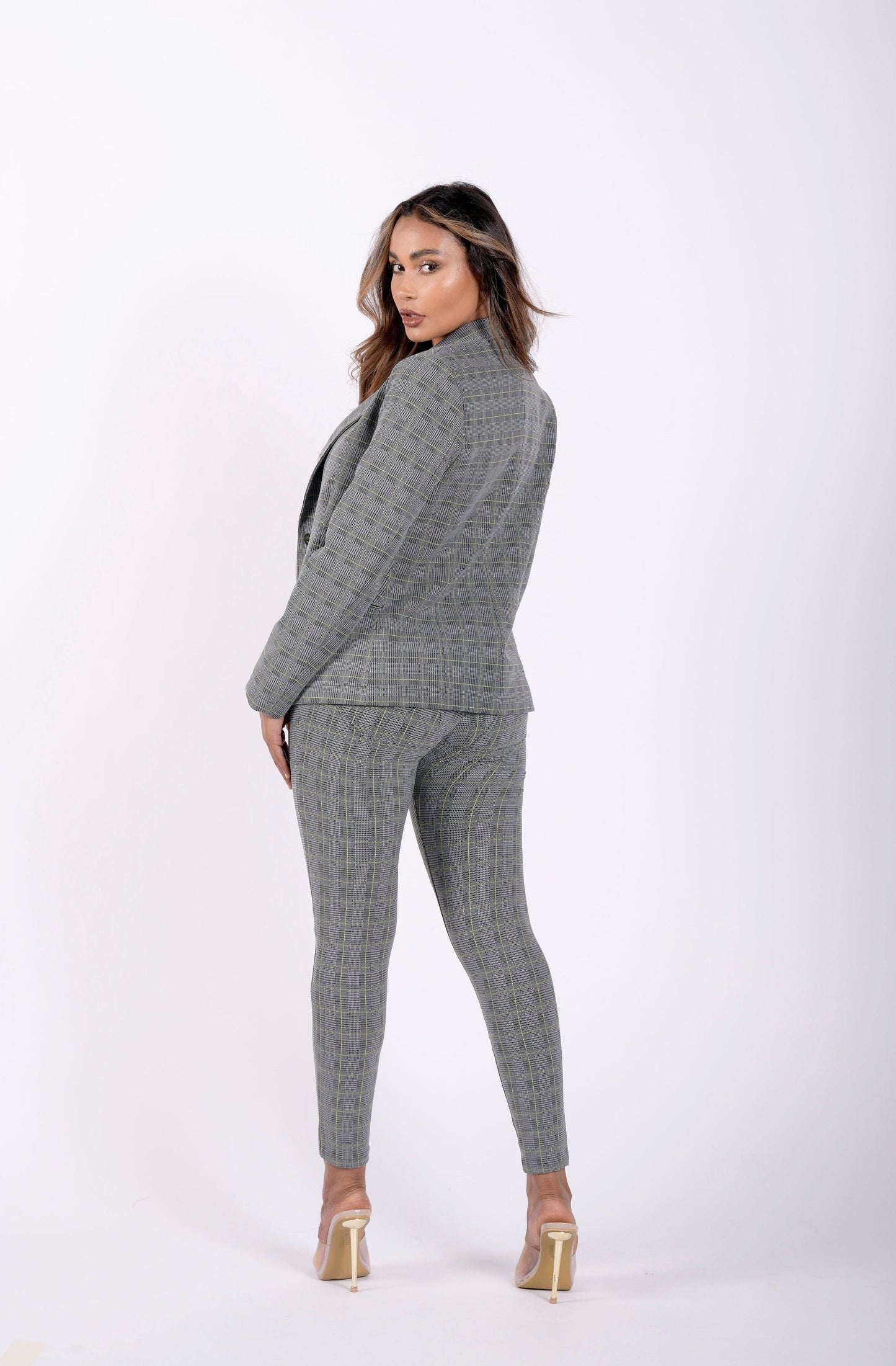 Made In Italy Checkered Suit Blazer - Grey Plaid