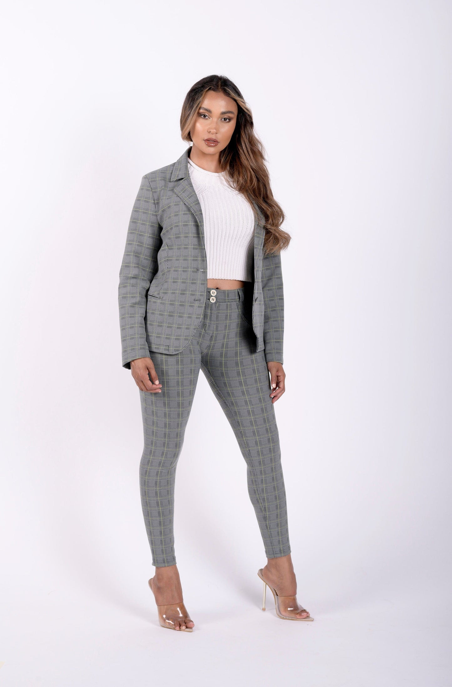 Made In Italy Checkered Suit Blazer - Grey Plaid