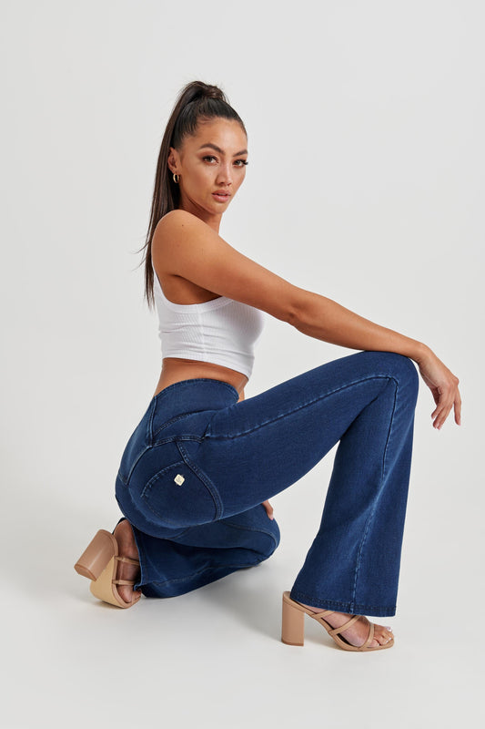 WR.UP® Denim - High Waisted - Bell Bottom Flare - Dark Blue + Blue Stitching