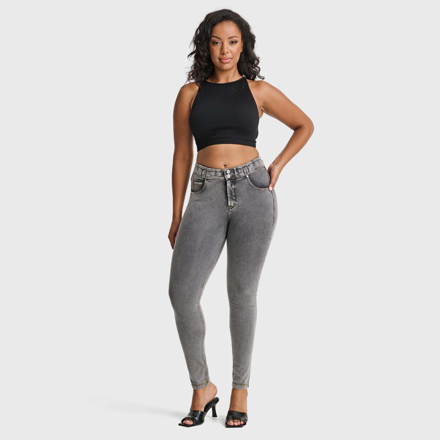 N.O.W® Denim - High Waisted - Full Length - Grey + Yellow Stitching