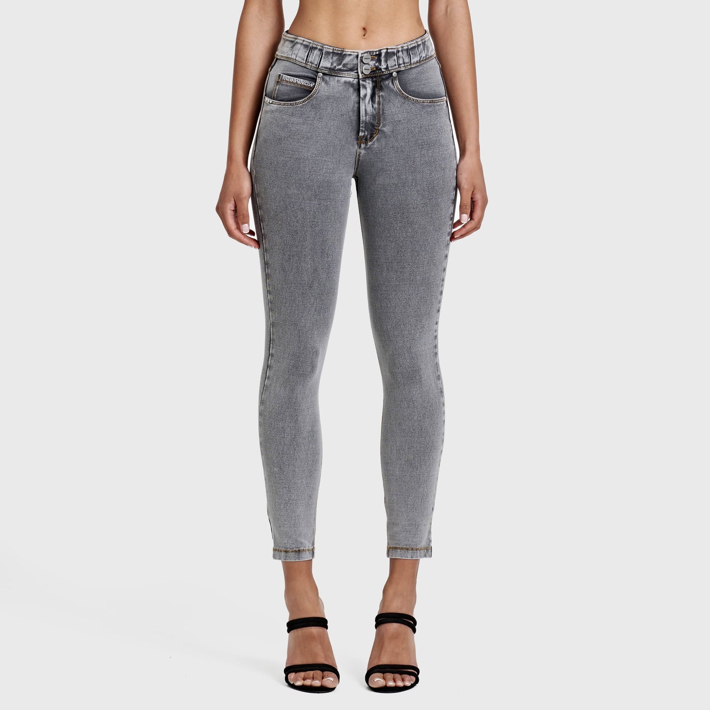 N.O.W® Denim - High Waisted - 7/8 Length - Grey + Yellow Stitching