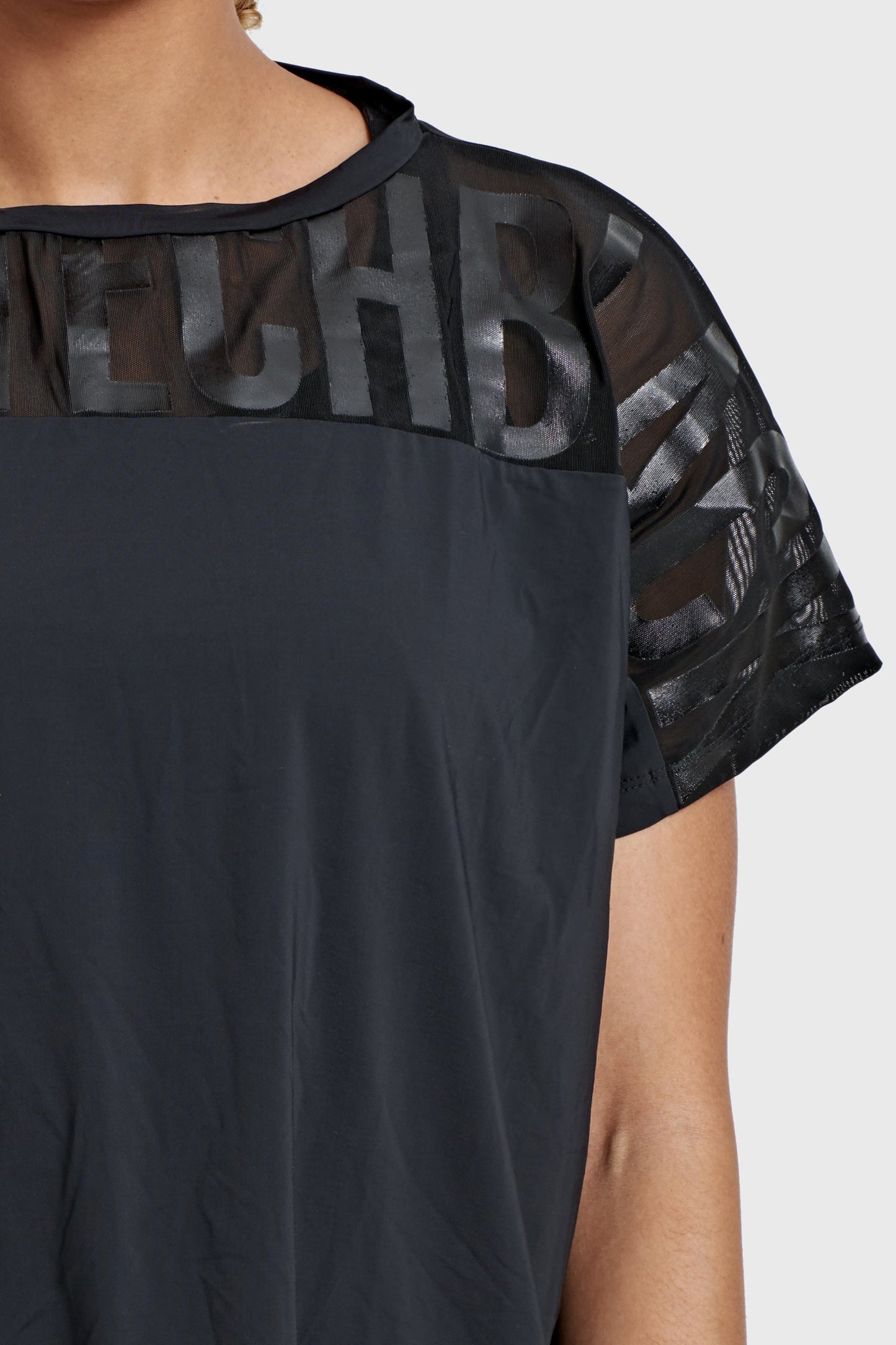 Oversized Mesh Insert Top - Black