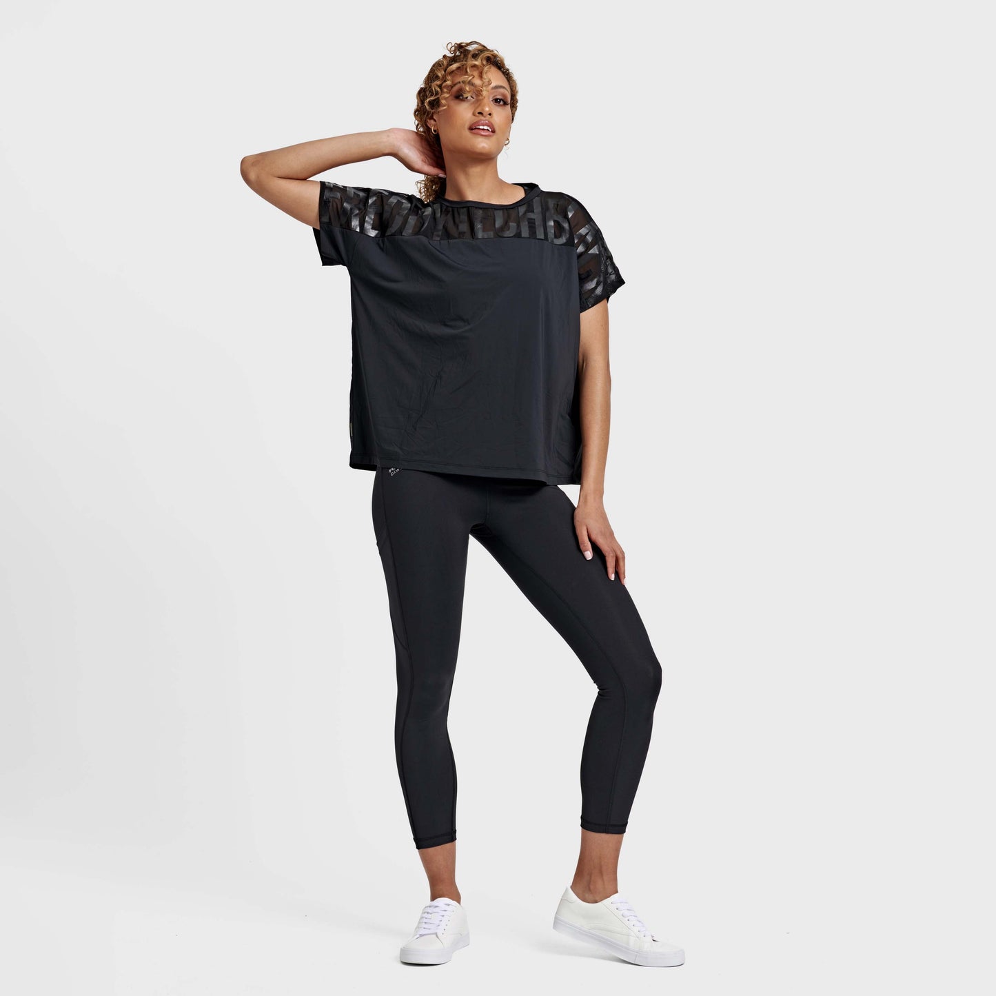 Oversized Mesh Insert Top - Black