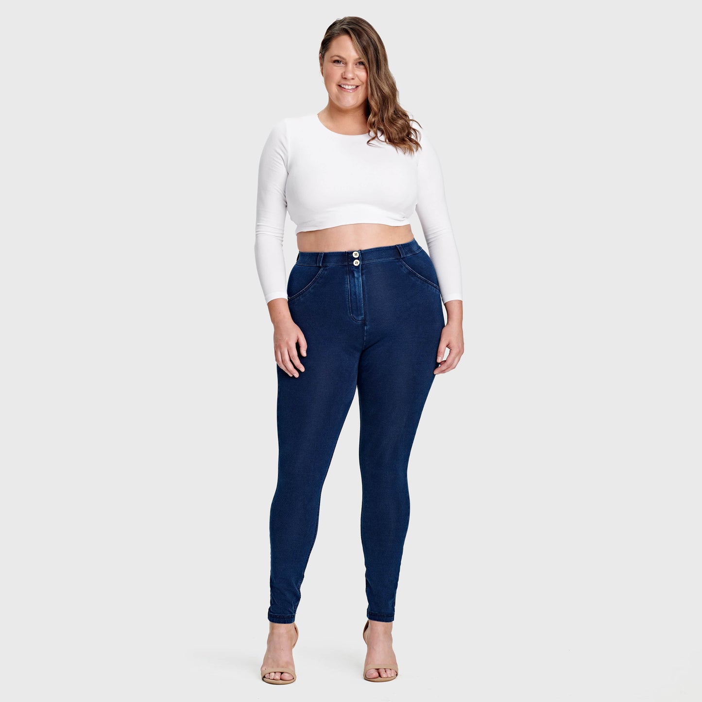 WR.UP® Curvy Denim - High Waisted - Full Length - Dark Blue + Blue Stitching
