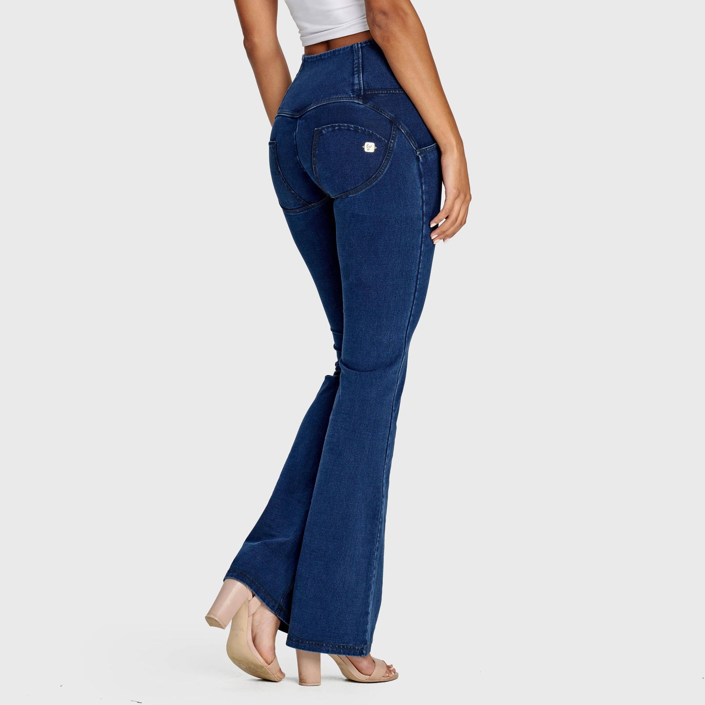 WR.UP® Denim - High Waisted - Bell Bottom Flare - Dark Blue + Blue Stitching