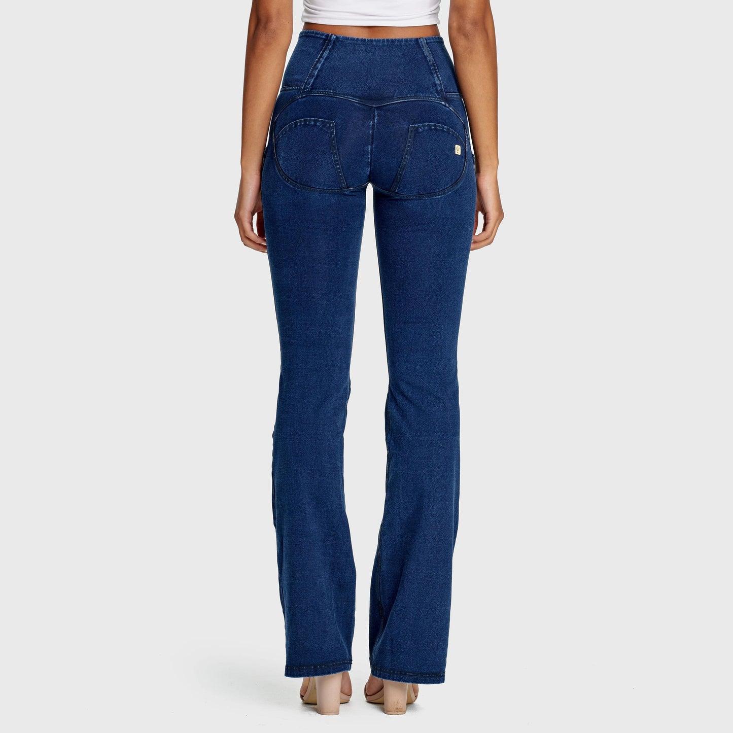 WR.UP® Denim - High Waisted - Bell Bottom Flare - Dark Blue + Blue Stitching