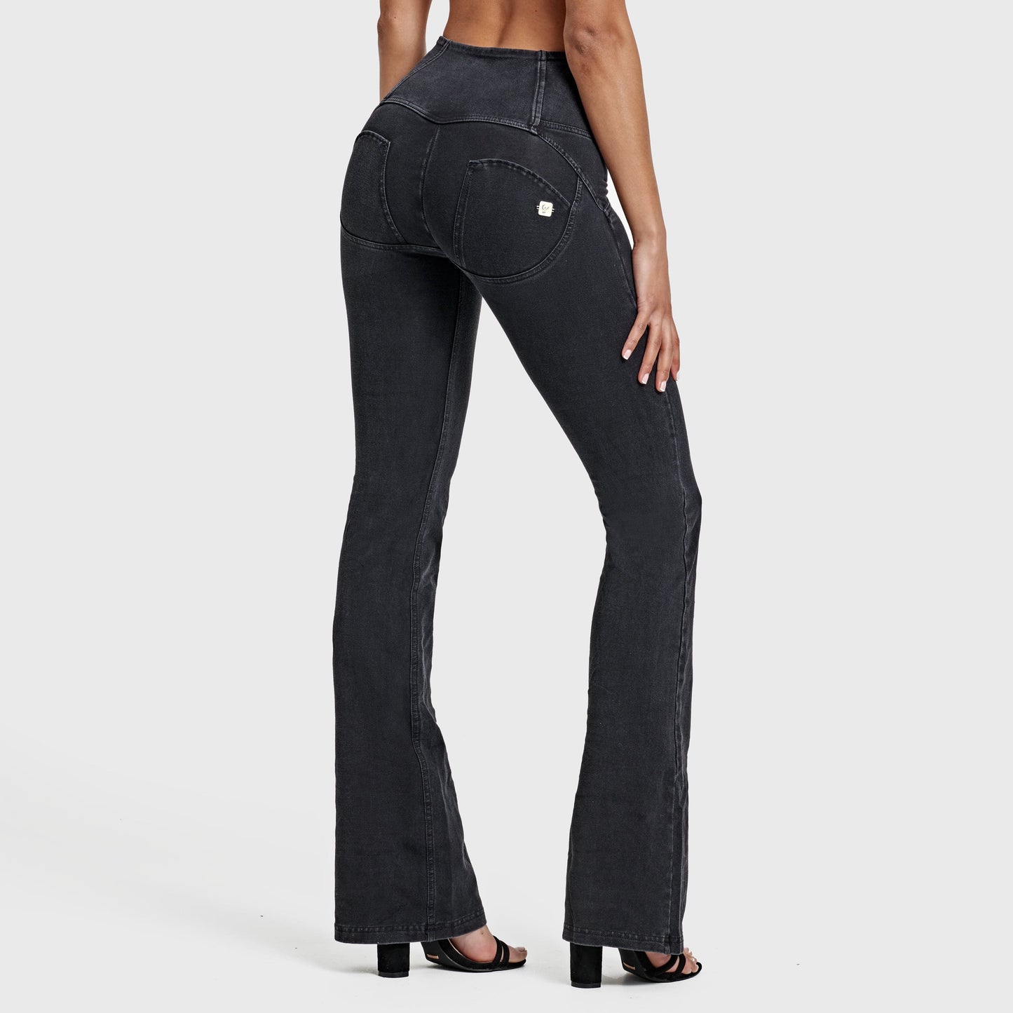 WR.UP® Denim - High Waisted - Bell Bottom Flare - Black + Black Stitching