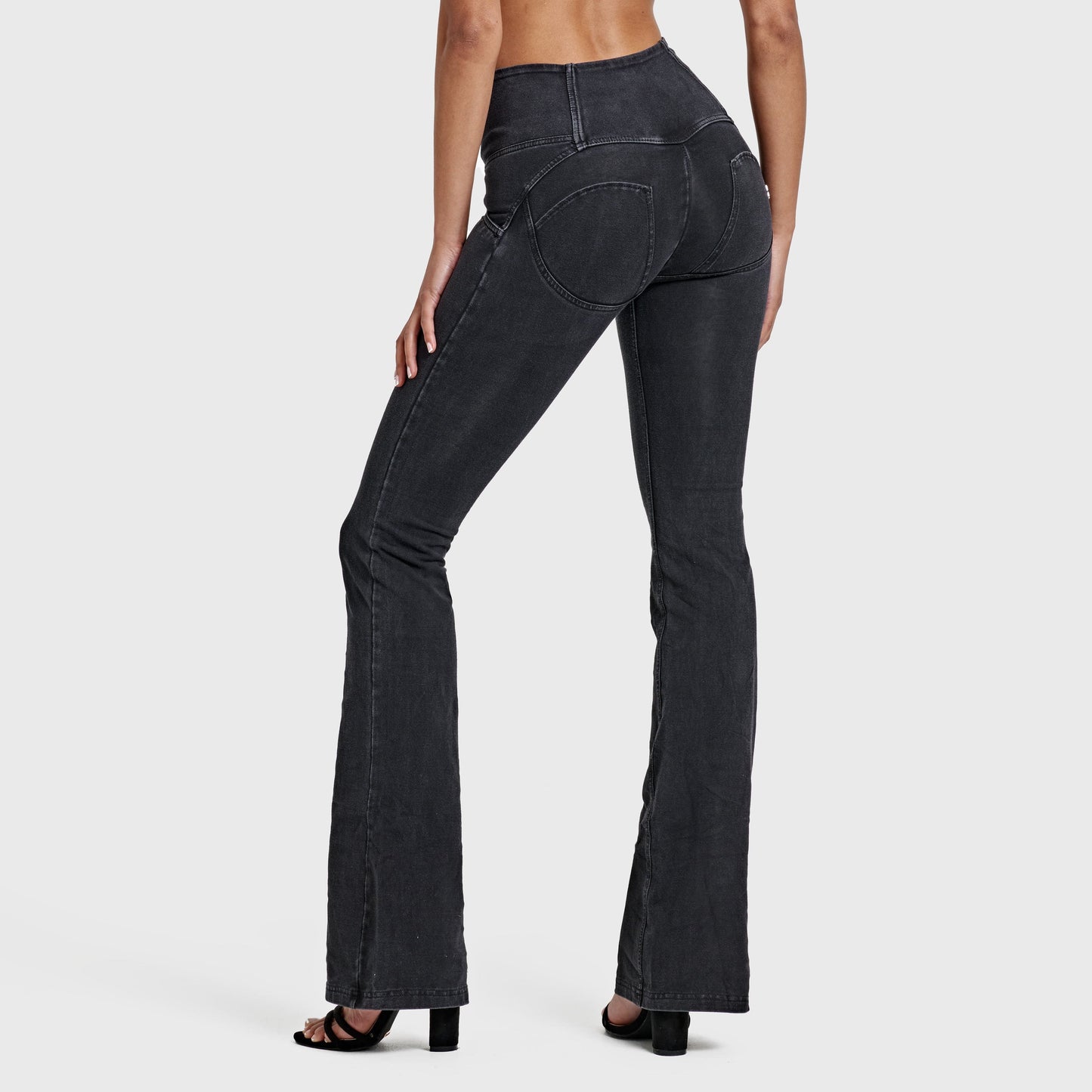 WR.UP® Denim - High Waisted - Bell Bottom Flare - Black + Black Stitching