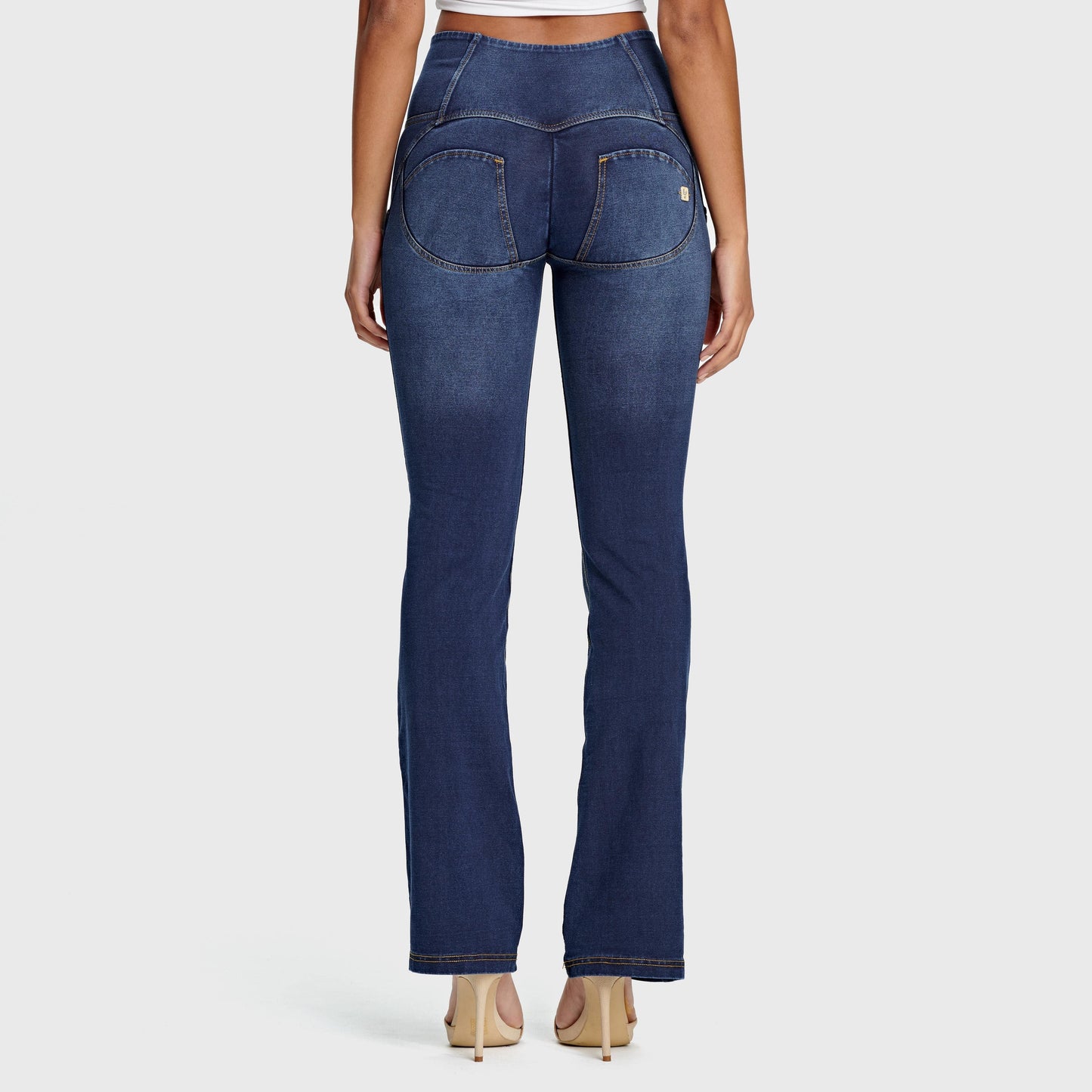 WR.UP® Denim - High Waisted - Flare - Dark Blue + Yellow Stitching