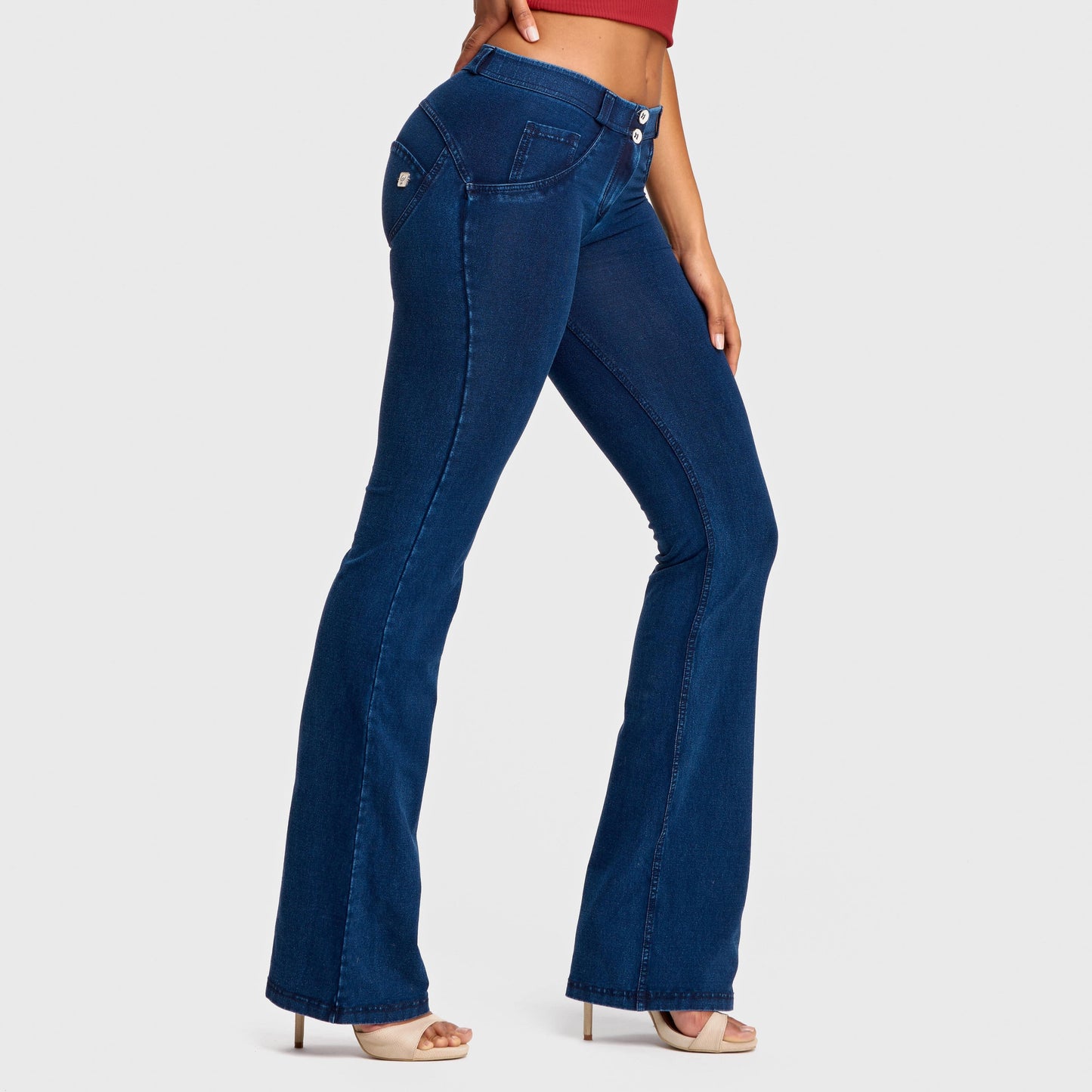 WR.UP® Denim - Mid Rise - Bell Bottom Flare - Dark Blue + Blue Stitching