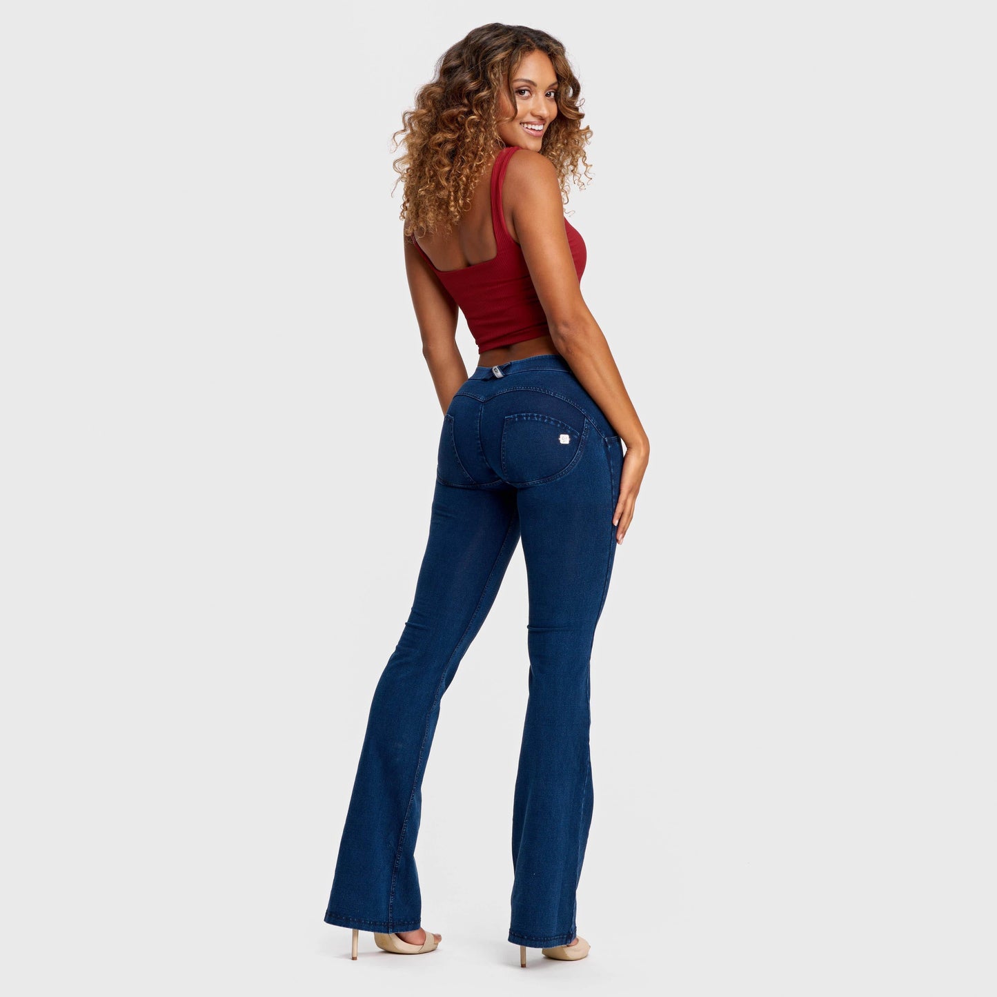 WR.UP® Denim - Mid Rise - Bell Bottom Flare - Dark Blue + Blue Stitching