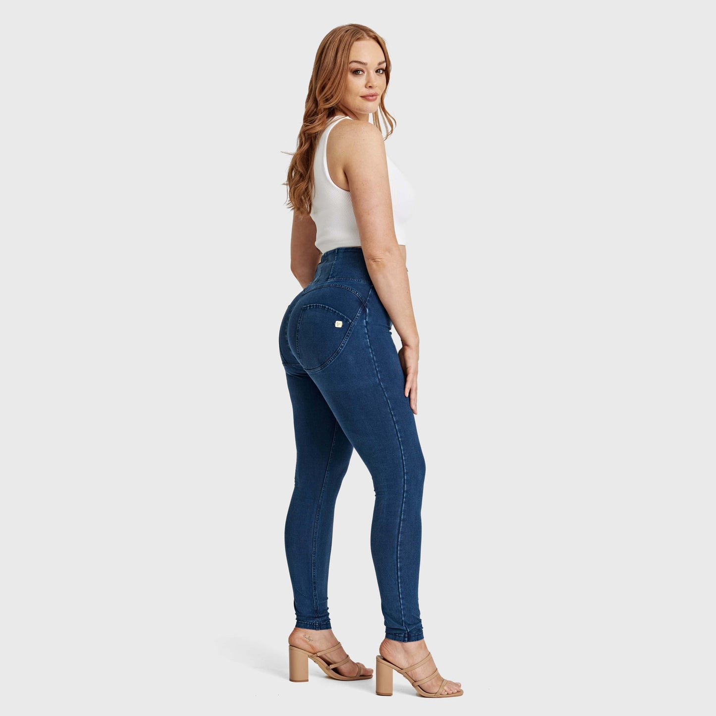 WR.UP® Curvy Denim - Zip High Waisted - Full Length - Dark Blue + Blue Stitching