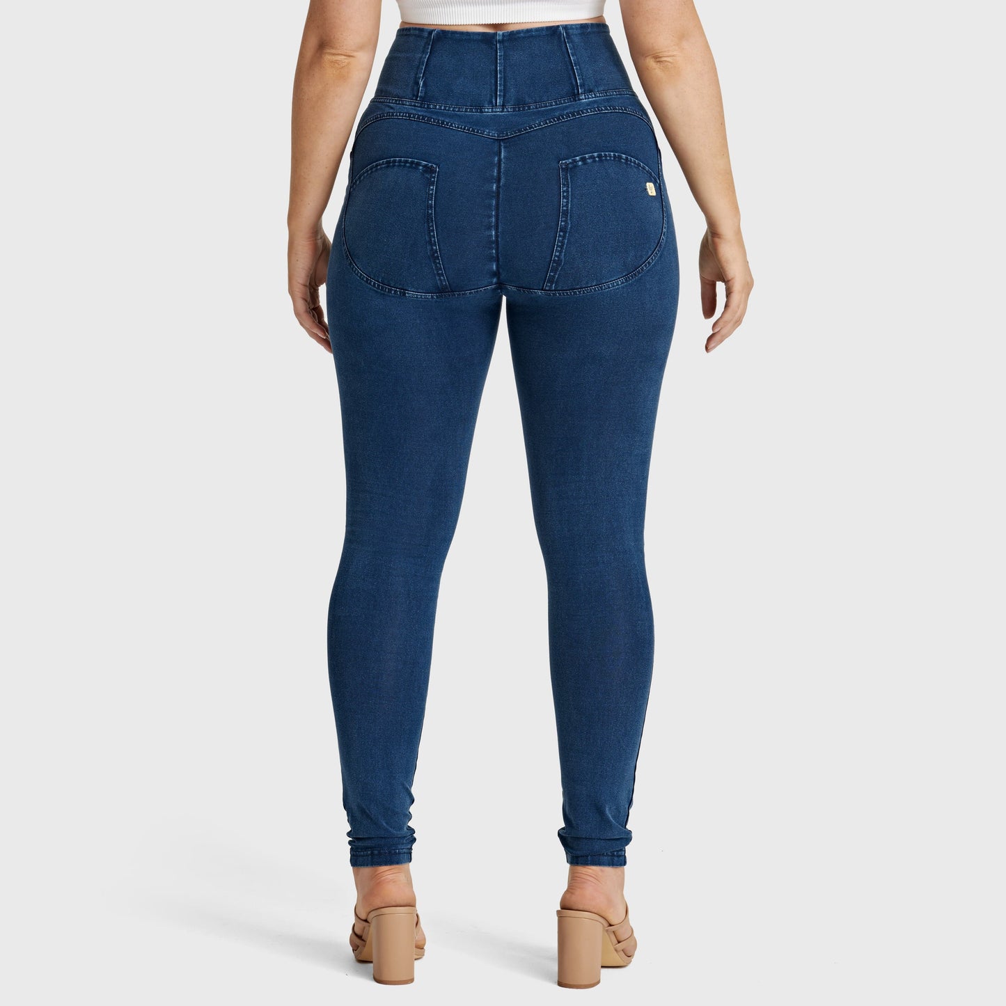 WR.UP® Curvy Denim - Zip High Waisted - Full Length - Dark Blue + Blue Stitching