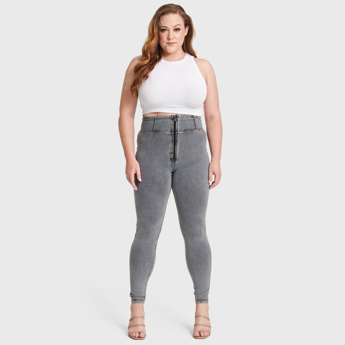 WR.UP® Curvy Denim - Zip High Waisted - Full Length - Grey + Yellow Stitching
