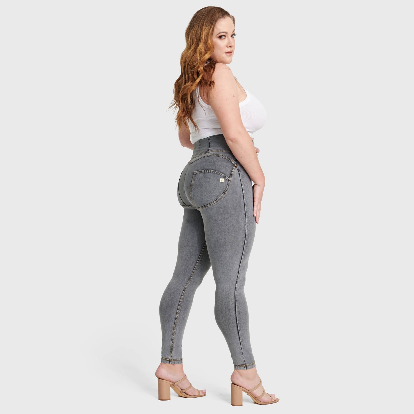 WR.UP® Curvy Denim - Zip High Waisted - Full Length - Grey + Yellow Stitching