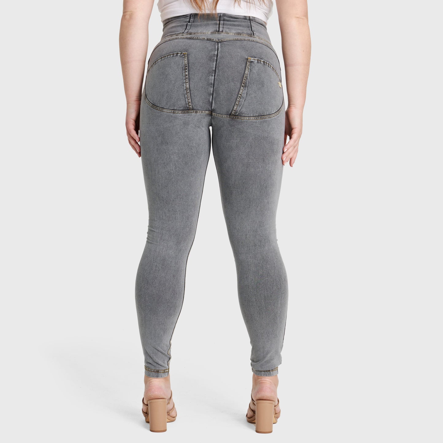 WR.UP® Curvy Denim - Zip High Waisted - Full Length - Grey + Yellow Stitching