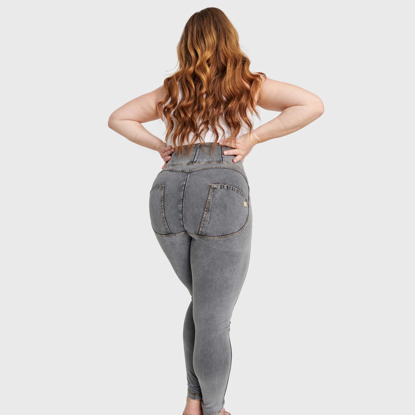 WR.UP® Curvy Denim - Zip High Waisted - Full Length - Grey + Yellow Stitching