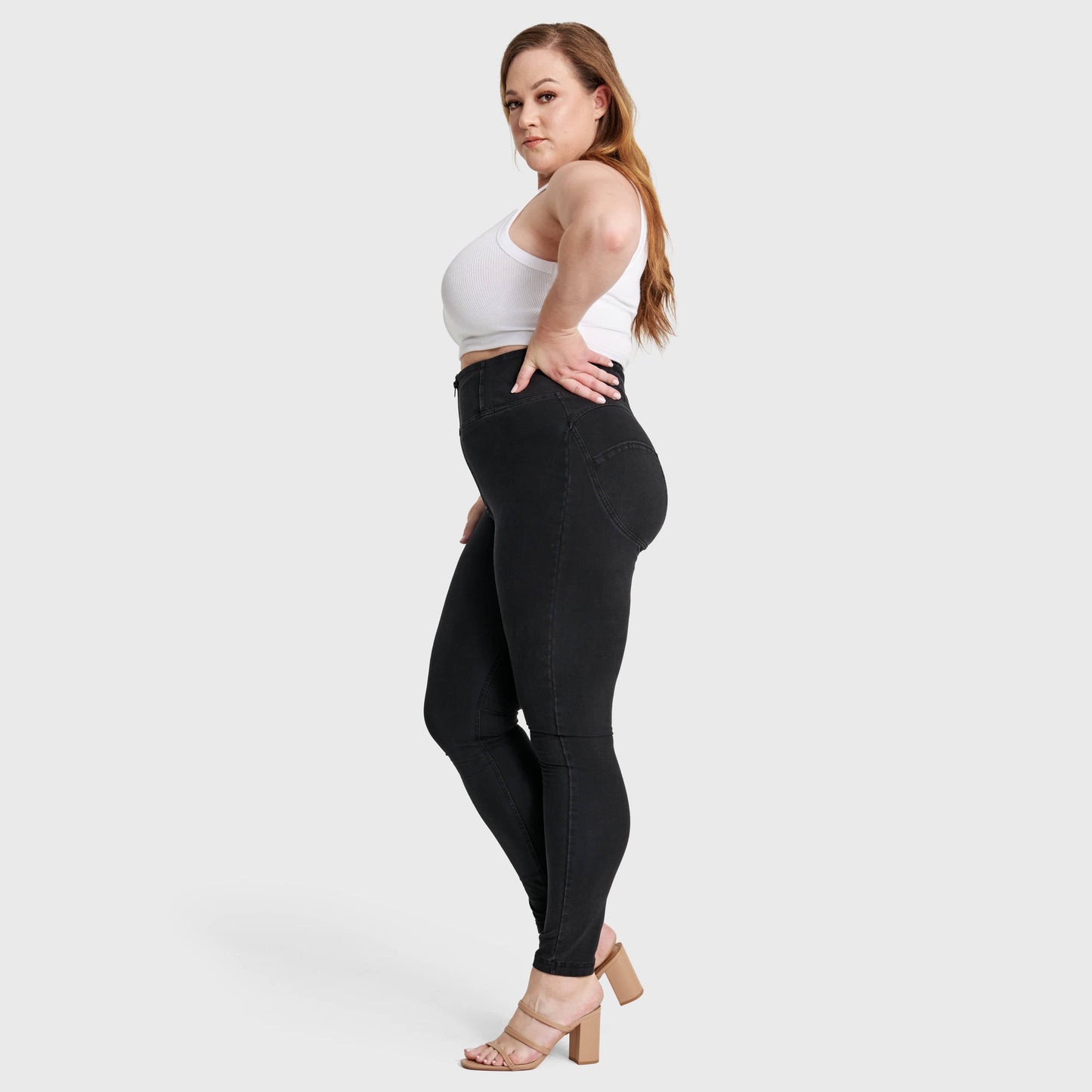 WR.UP® Curvy Denim - Zip High Waisted - Full Length - Black + Black Stitching
