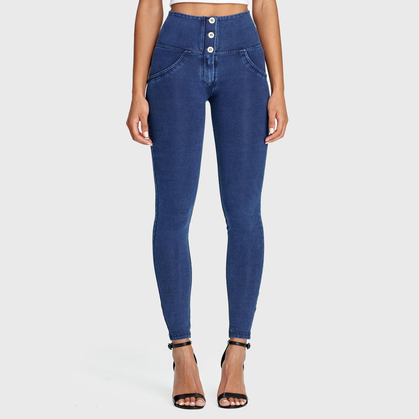 WR.UP® Denim - 3 Button High Waisted - Full Length  - Dark Blue + Blue Stitching