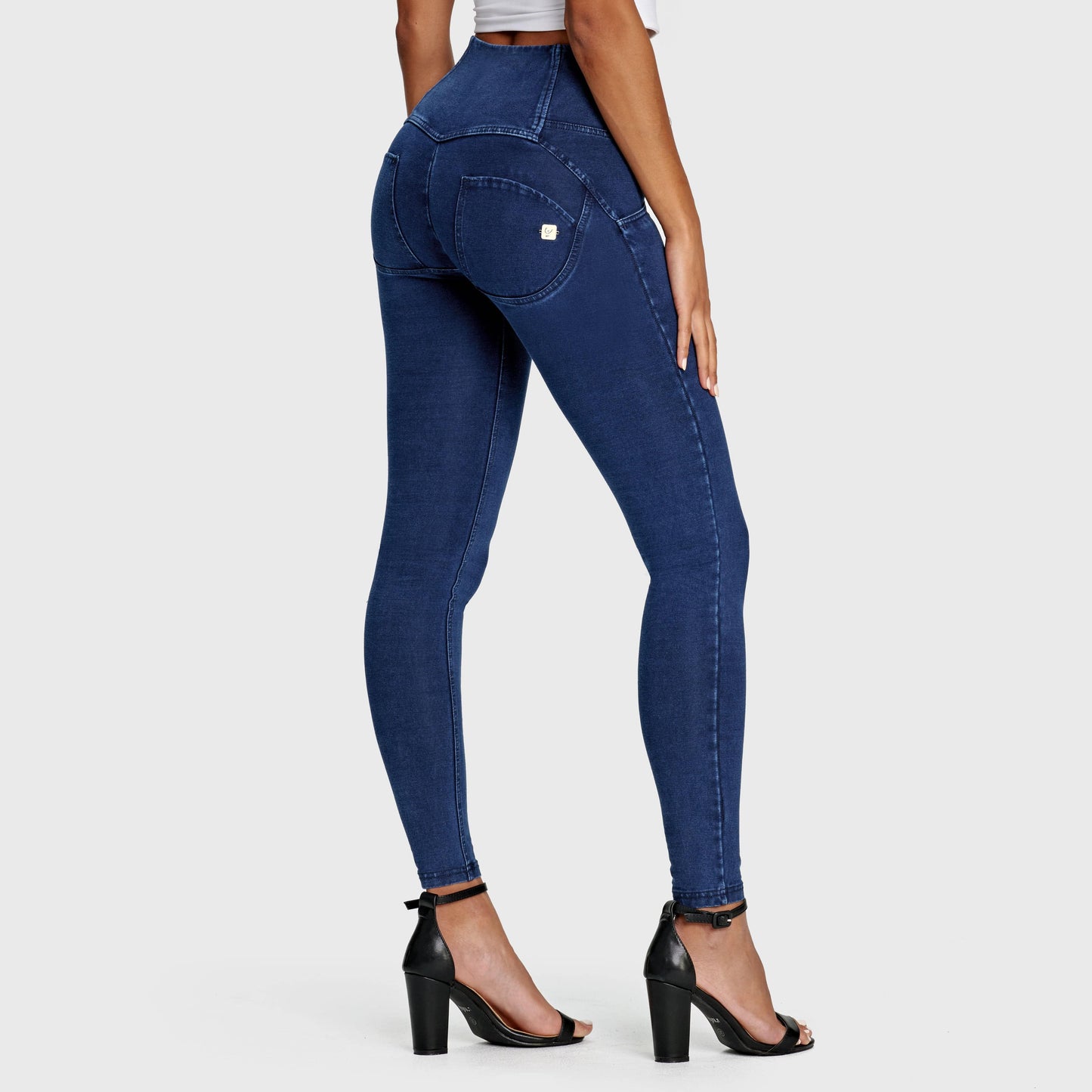 WR.UP® Denim - 3 Button High Waisted - Full Length  - Dark Blue + Blue Stitching