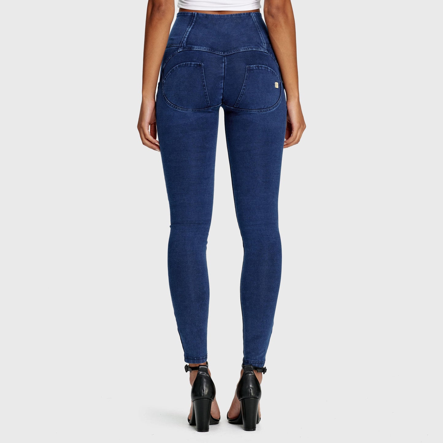 WR.UP® Denim - 3 Button High Waisted - Full Length - Dark Blue + Blue Stitching