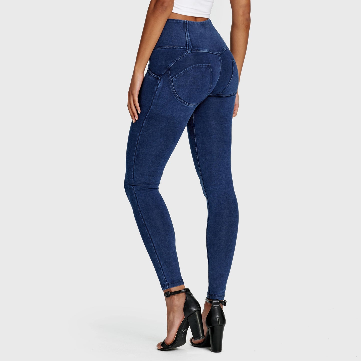WR.UP® Denim - 3 Button High Waisted - Full Length - Dark Blue + Blue Stitching