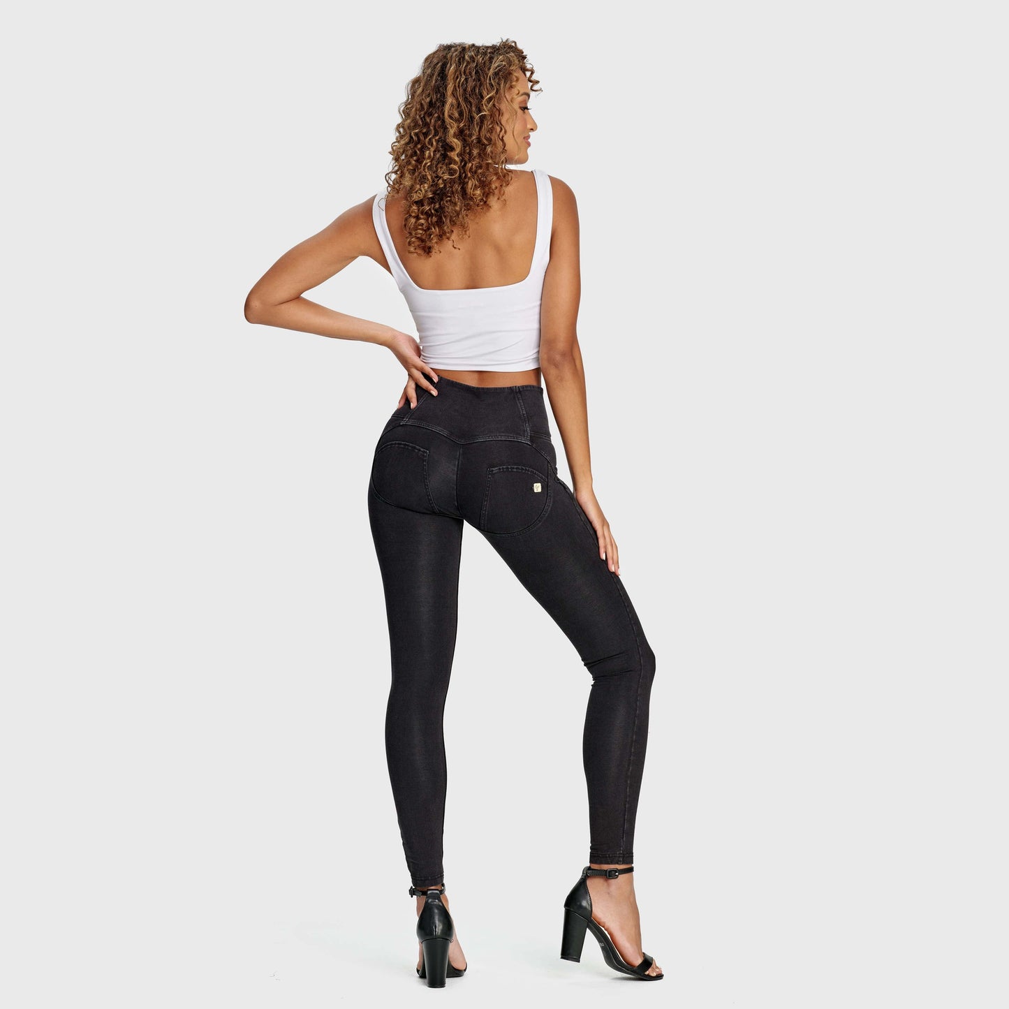 WR.UP® Denim - 3 Button High Waisted - Full Length - Black + Black Stitching