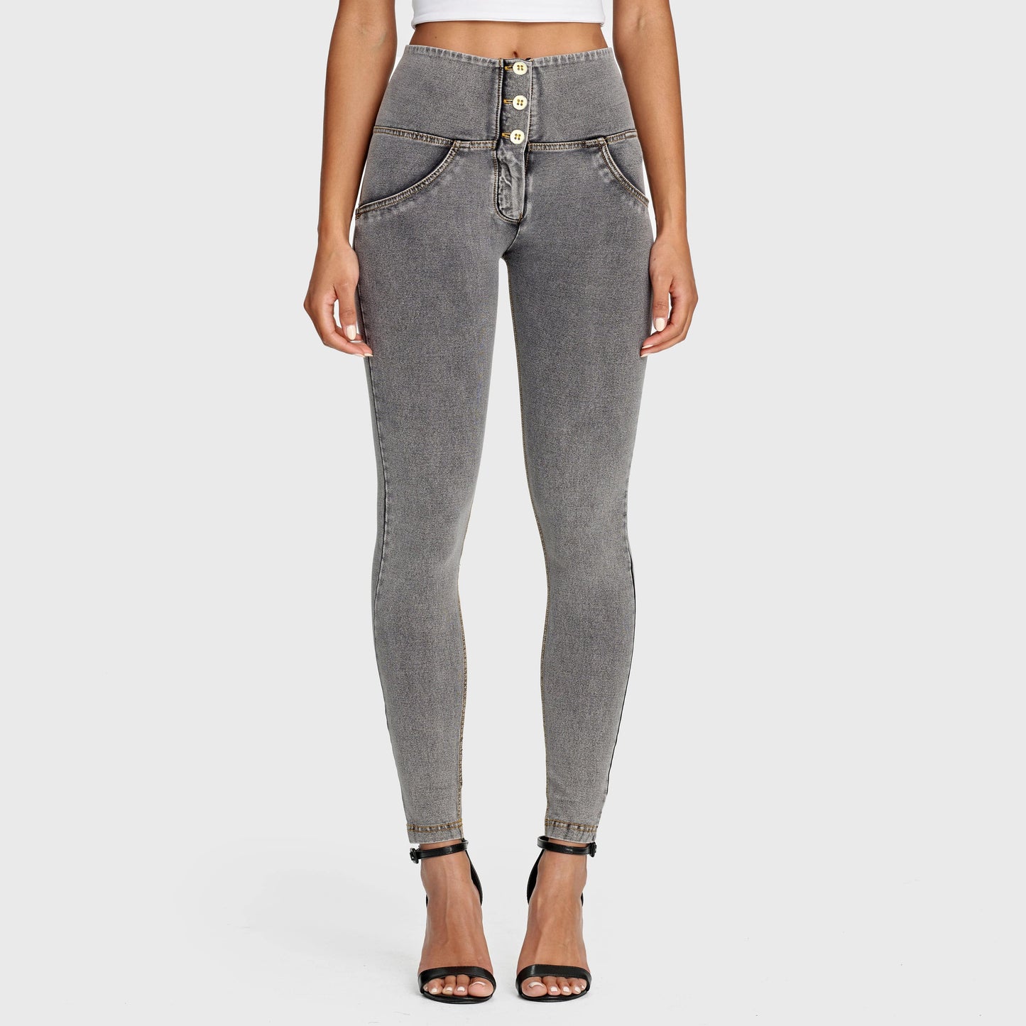 WR.UP® Denim - 3 Button High Waisted - Full Length  - Grey + Yellow Stitching