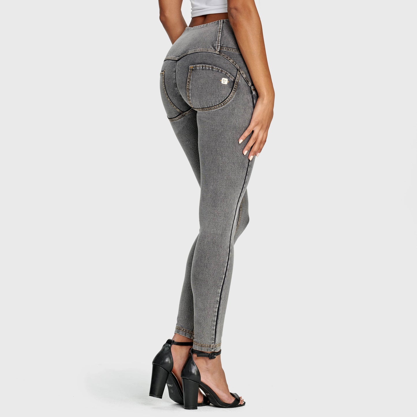 WR.UP® Denim - 3 Button High Waisted - Full Length  - Grey + Yellow Stitching