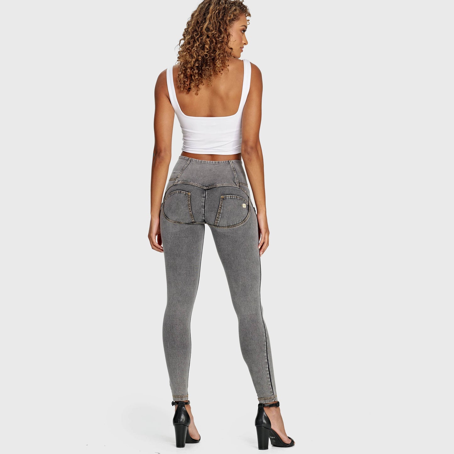 WR.UP® Denim - 3 Button High Waisted - Full Length  - Grey + Yellow Stitching