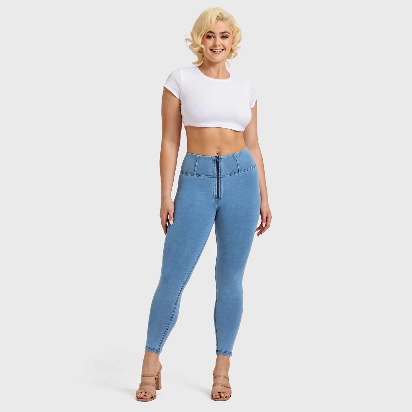 WR.UP® Denim - High Waisted - 7/8 Length - Light Blue + Blue Stitching