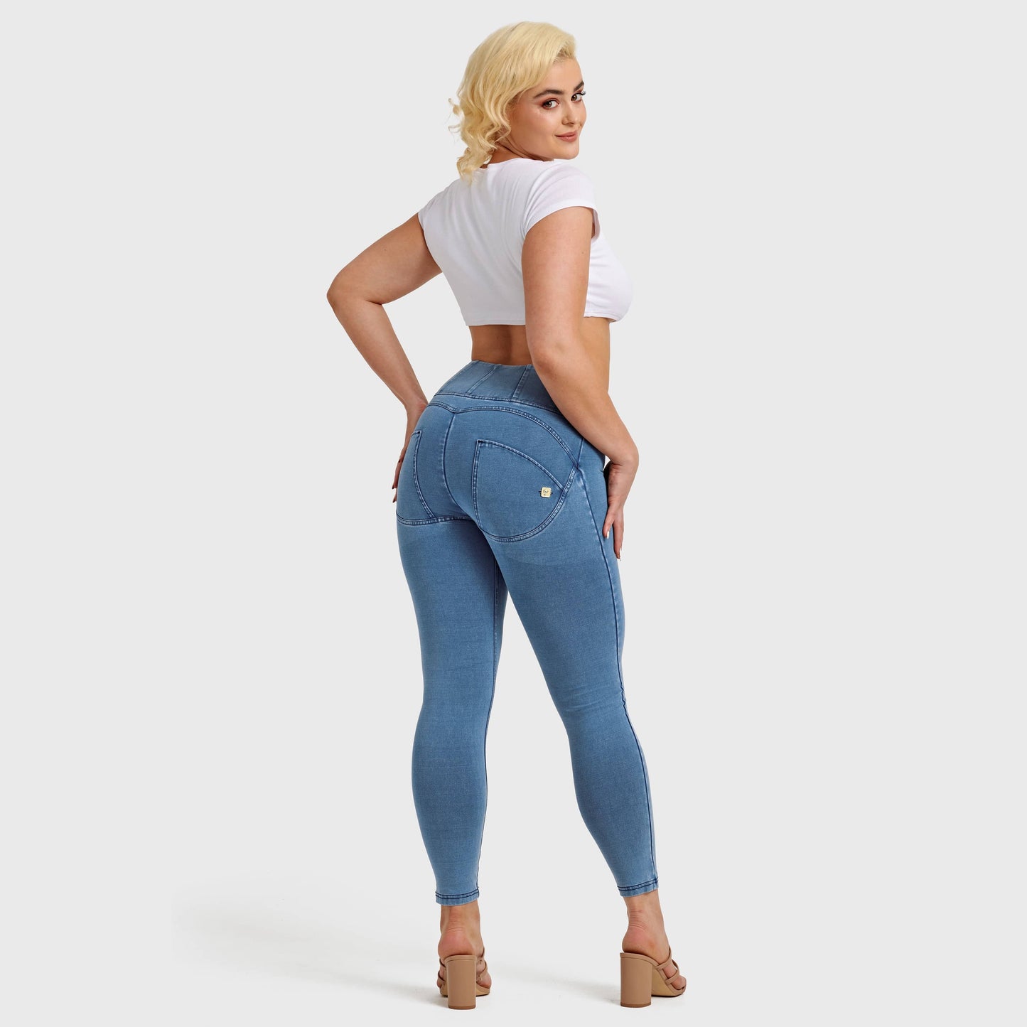 WR.UP® Denim - High Waisted - 7/8 Length - Light Blue + Blue Stitching
