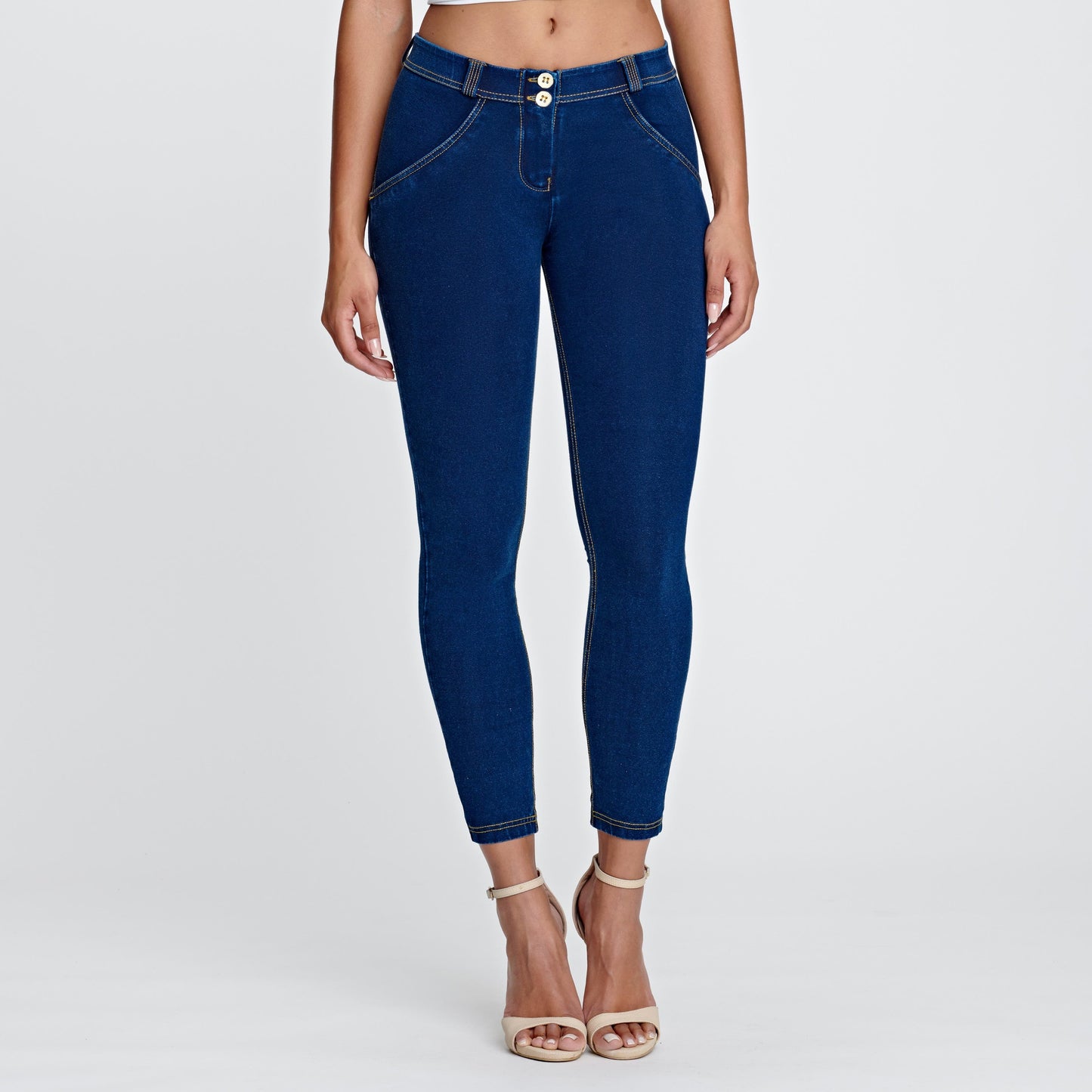 WR.UP® Denim - Mid Rise - 7/8 Length - Dark Blue + Yellow Stitching