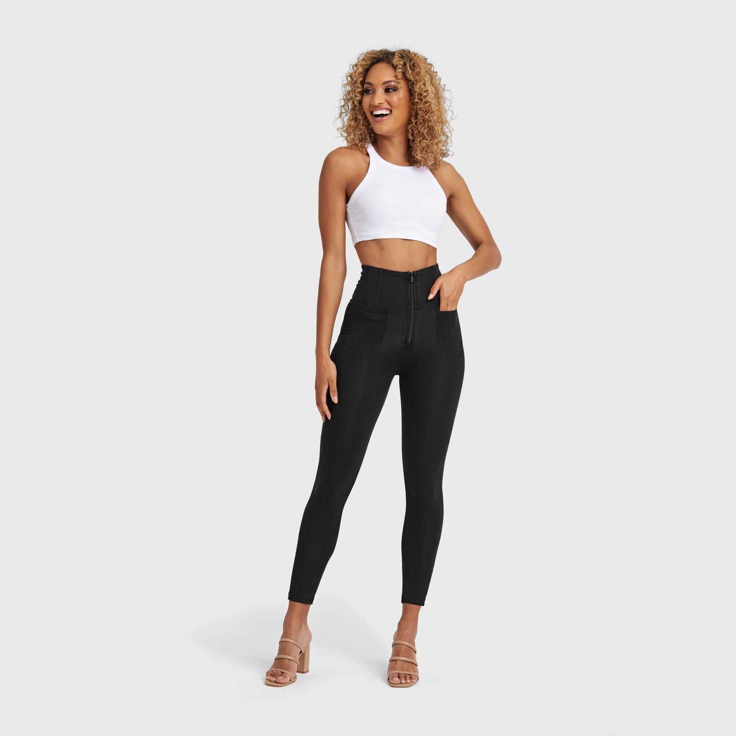 WR.UP® Denim With Front Pockets - Super High Waisted - 7/8 Length - Black + Black Stitching