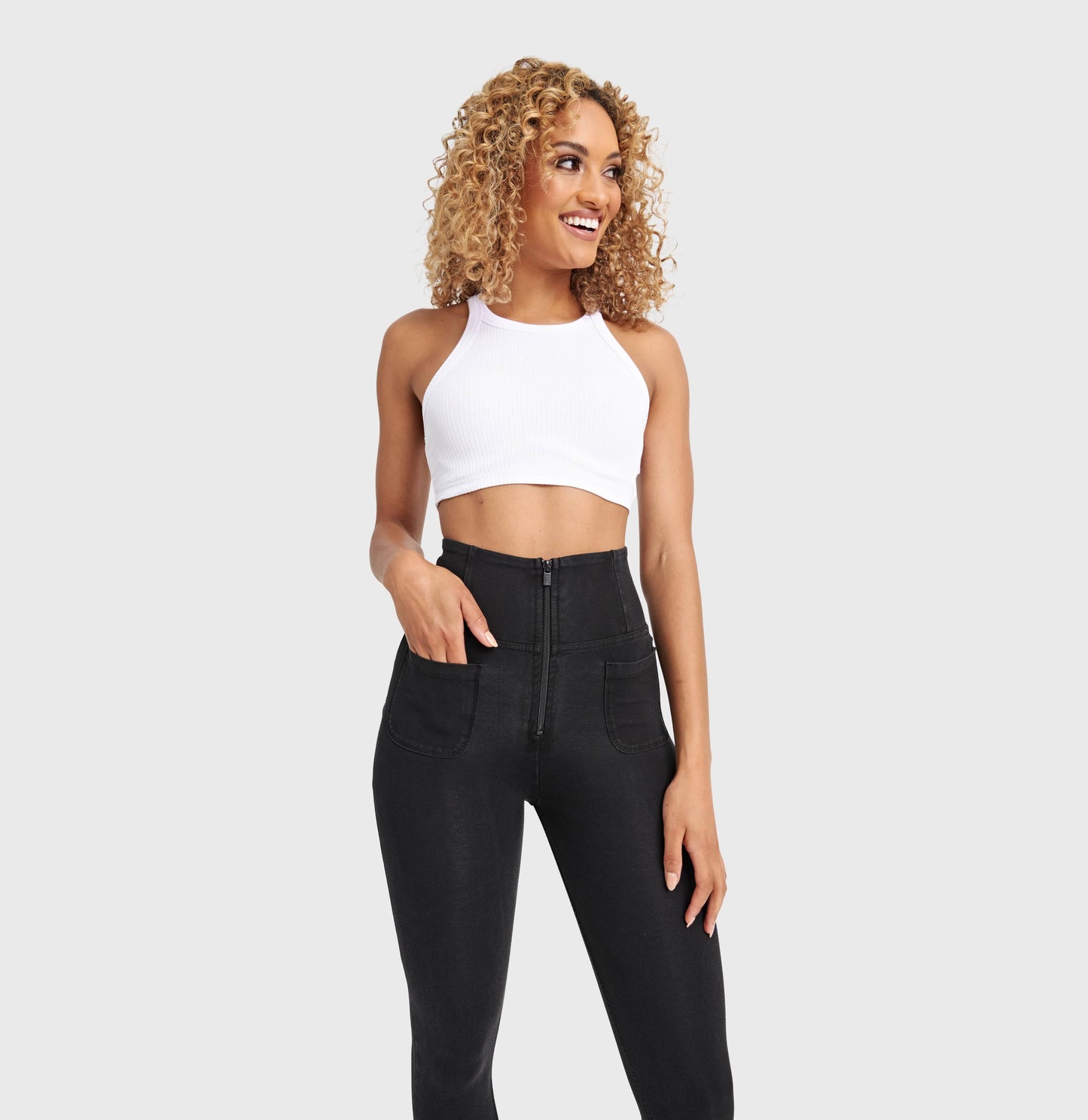 WR.UP® Denim With Front Pockets - Super High Waisted - 7/8 Length - Black + Black Stitching