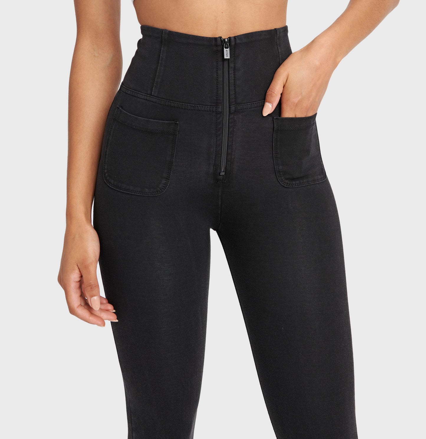 WR.UP® Denim With Front Pockets - Super High Waisted - 7/8 Length - Black + Black Stitching