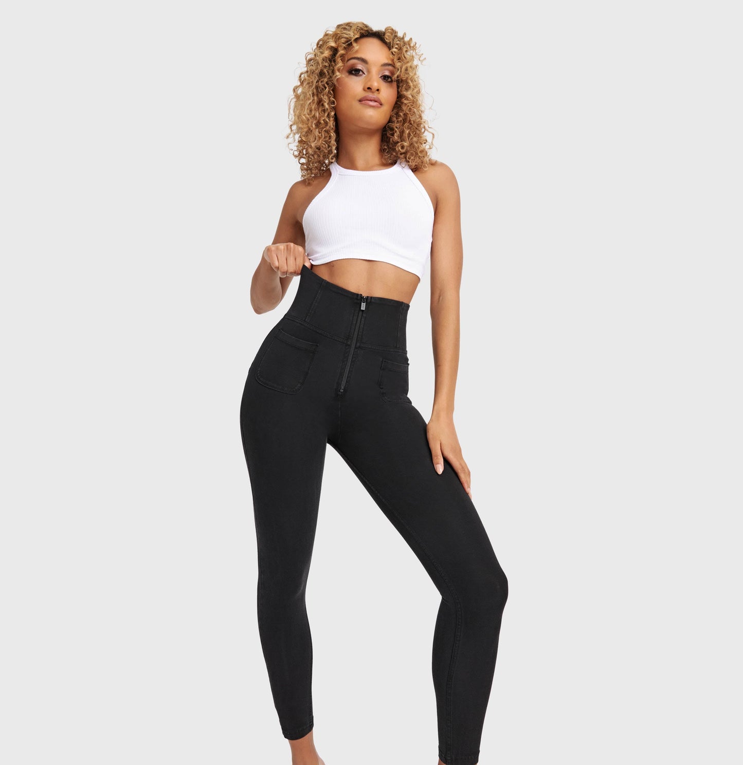 WR.UP® Denim With Front Pockets - Super High Waisted - 7/8 Length - Black + Black Stitching
