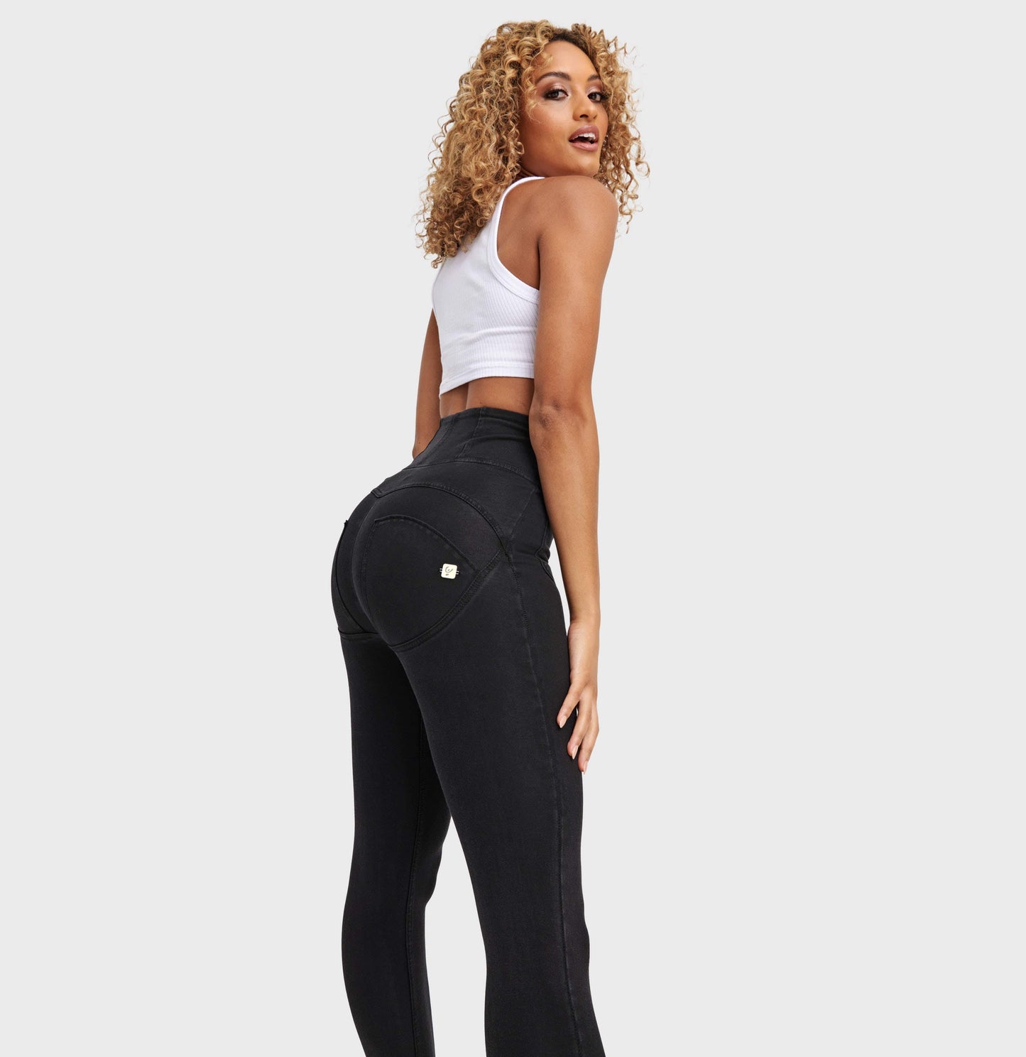WR.UP® Denim With Front Pockets - Super High Waisted - 7/8 Length - Black + Black Stitching