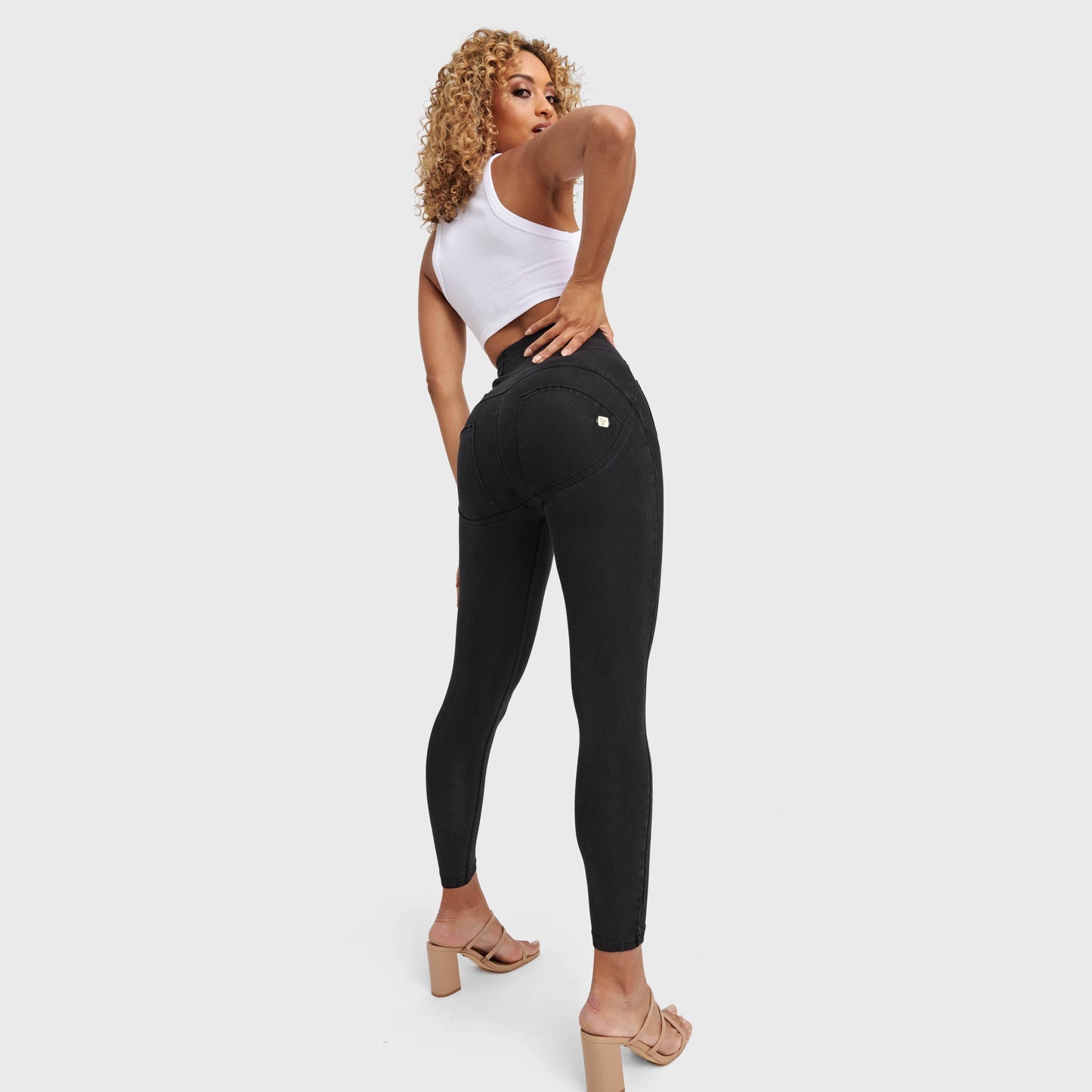 WR.UP® Denim With Front Pockets - Super High Waisted - 7/8 Length - Black + Black Stitching