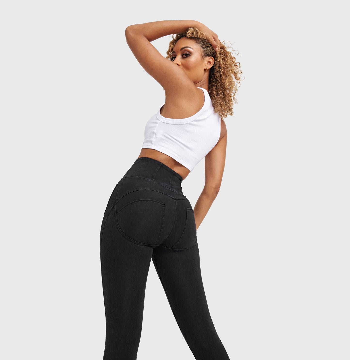 WR.UP® Denim With Front Pockets - Super High Waisted - 7/8 Length - Black + Black Stitching