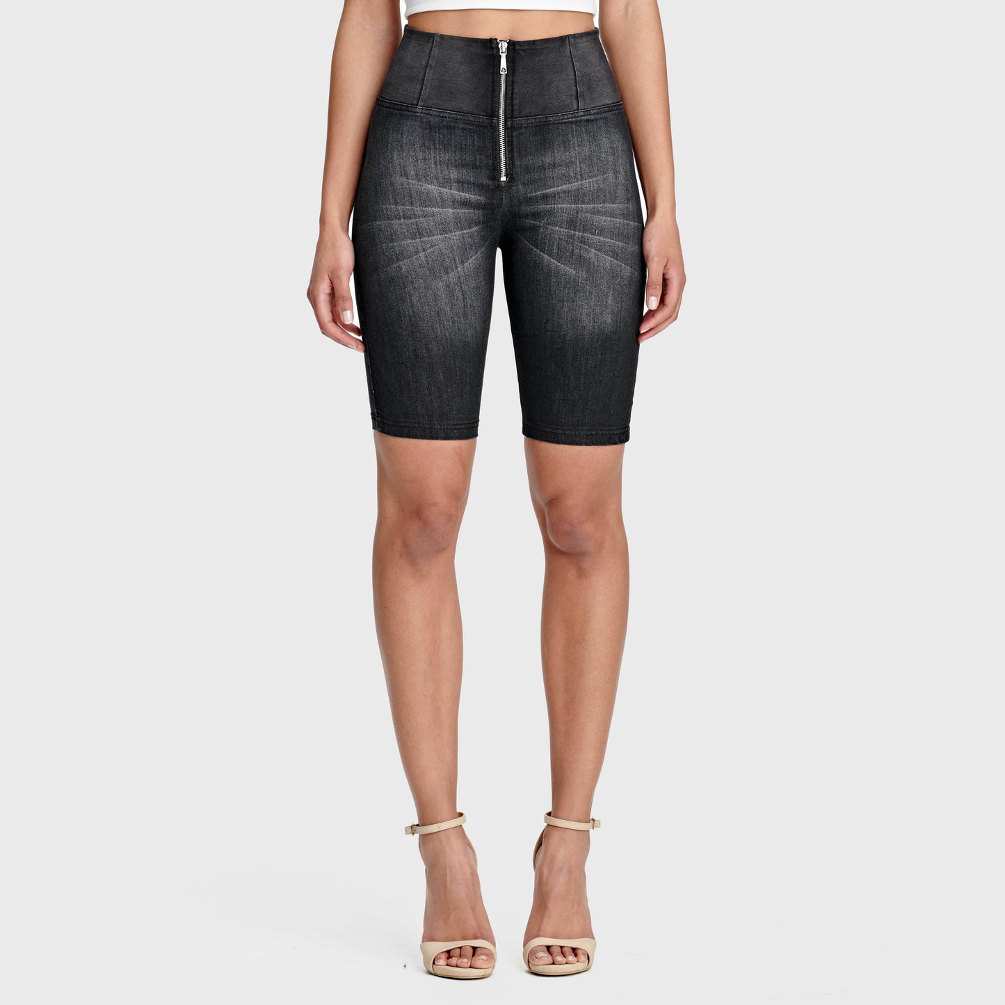 WR.UP® Denim - High Waisted - Biker Shorts - Black + Black Stitching