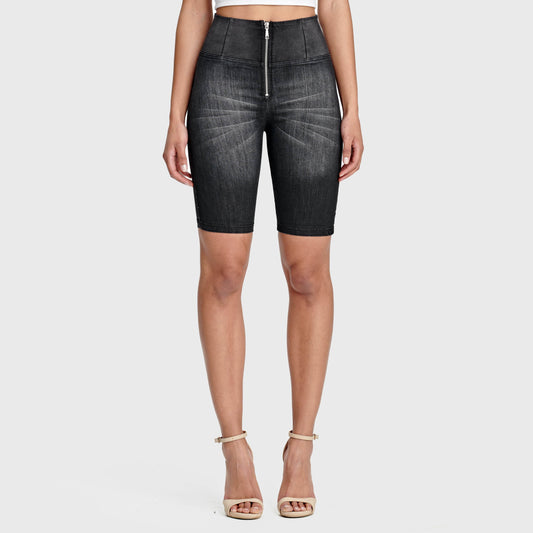 WR.UP® Denim - High Waisted - Biker Shorts - Black + Black Stitching