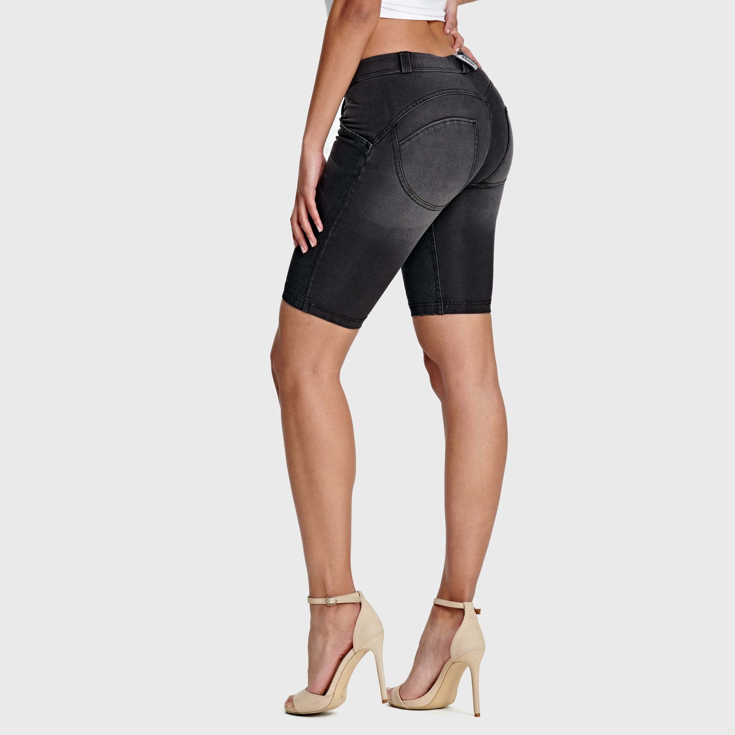 WR.UP® Denim - Mid Rise - Biker Shorts - Black + Black Stitching