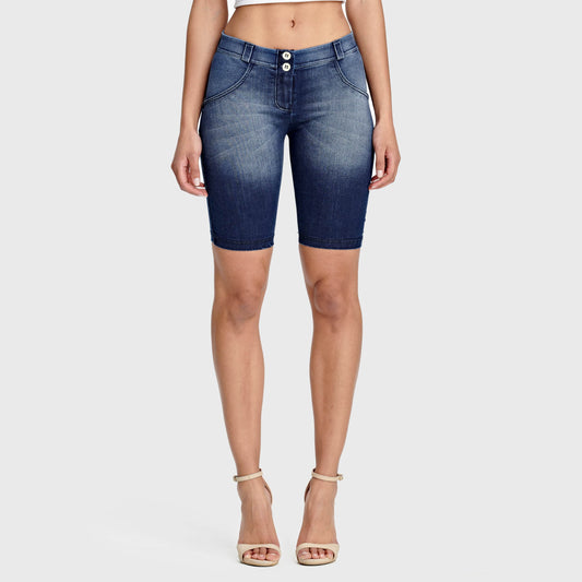 WR.UP® Denim - Mid Rise - Biker Shorts - Dark Blue + Blue Stitching