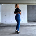 بنطال جينز WR.UP® Curvy - بسحاب وخصر عالٍ - طول كامل - أزرق كوبالت + خياطة زرقاء