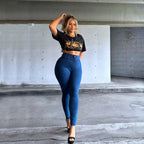 بنطال جينز WR.UP® Curvy - بسحاب وخصر عالٍ - طول كامل - أزرق كوبالت + خياطة زرقاء