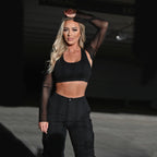 بنطال كارجو - خصر مرتفع - طول كامل - أسود